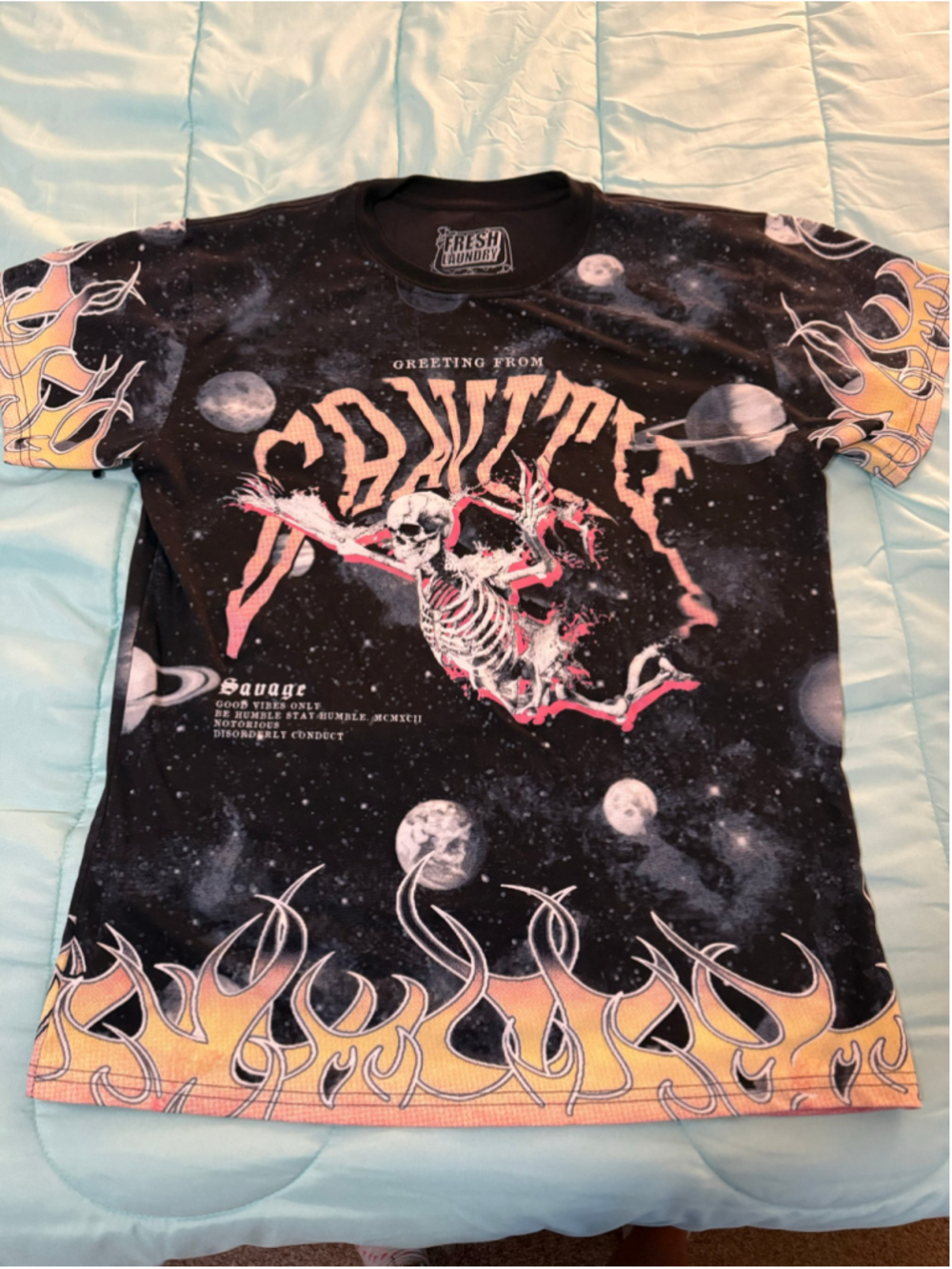 Men's Fresh Laundry Black Orange Galaxy Flame Short Sleeve Tee L